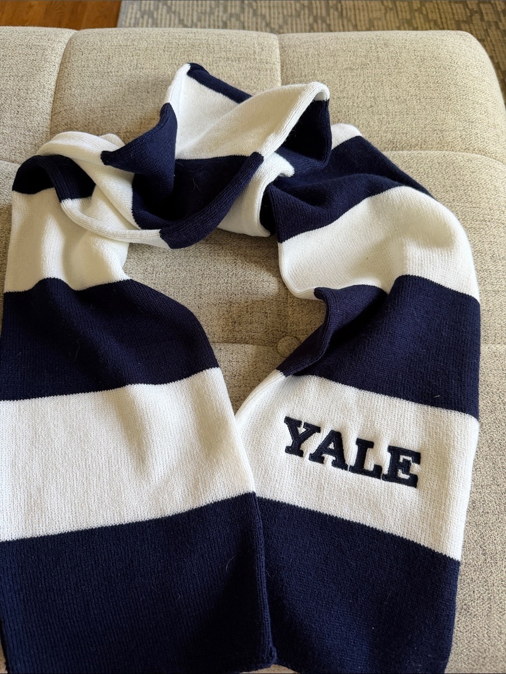 Yale University Classic Navy Blue Baseball Cap & Navy White Stripe Scarf Set - Picture 8 of 9